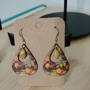 🎃Hand Crafted Floral Teardrop Copper Earrings With Golden Opal